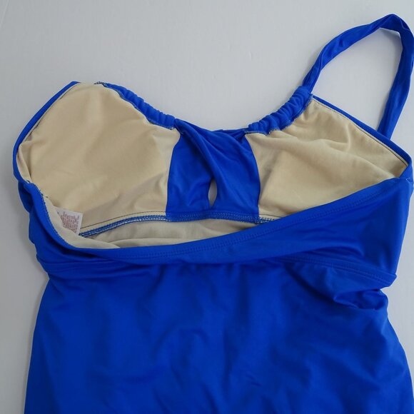 Merona Blue Ruched Halter One Piece Swimsuit Women Size M Padded FLAW - Picture 7 of 13